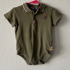 Vintage Disney Olive Green Winnie the Pooh Hooded Bodysuit with Red Trim